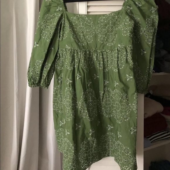 Zara Green Floral Embroidered Cutout Bardot Dress - Picture 5 of 6